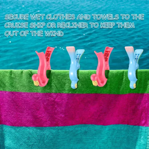 Miniatura 5 de Sieral 8 clips para toallas de playa, pinzas para sillas de playa, loro flamenco, soportes para toallas de alta resistencia, alfileres de ropa