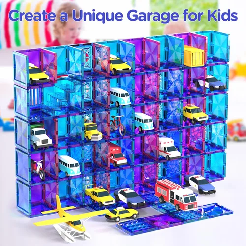 Miniatura 6 de AFUNX Azulejos magnéticos, 116 bloques de construcción magnéticos, bloques magnéticos de diamante 3D, juguetes de construcción para niños, juguetes