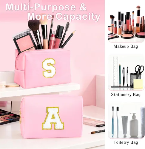 Miniatura 4 de Awfrky Bolsa de maquillaje con inicial, regalos de graduación, regalos de cumpleaños para niñas de 4, 5, 6, 7, 8, 9, 10, 11, 12 años, regalos