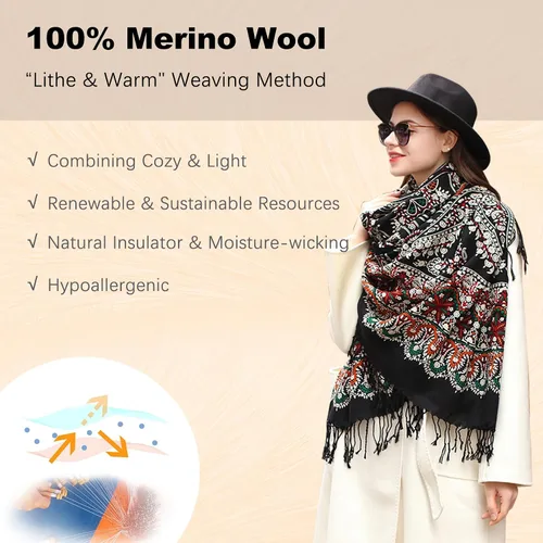 Miniatura 133 de DANA XU Manta de pashmina extragrande 100% de lana merina, bufanda de viaje, bufanda de cachemira para mujer, otoño e invierno, chal de gran