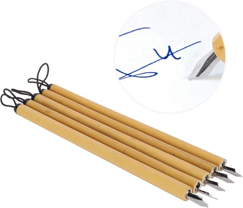 Miniatura 9 de Health Gear - 5 bolígrafos de bambú para caligrafía, bolígrafo de inmersión para caligrafía árabe (punta angular)