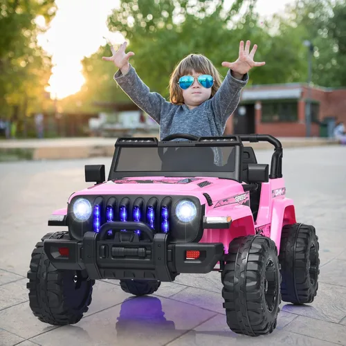 Miniatura 2 de OLAKIDS Camión de paseo para niños, vehículo eléctrico de 12 V con control remoto, automóvil para niños pequeños a batería con música, bocina, 3 Rosa