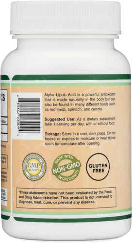 Miniatura 6 de Ácido Alfa Lipóico 600 mg por porción, 60 cápsulas (Tercera parte probada, sin transgénicos, sin gluten, seguro para veganos) Potente antioxidante