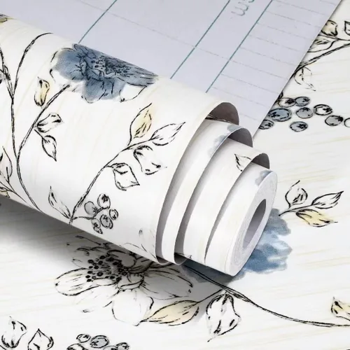Elegante papel de contacto floral autoadhesivo para estantes de 17.7 x 117 pulgadas, autoadhesivo para cajón, adhesivo para despegar y pegar, papel