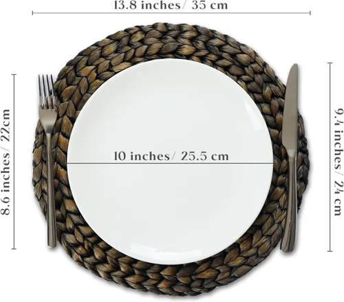 Miniatura 8 de 10 paquetes, manteles individuales redondos tejidos, manteles individuales de hiacinto de agua natural y mimbre entretejido, manteles de mesa