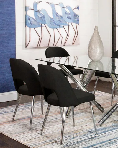 Miniatura 5 de Sunset Trading Mia - Silla de comedor de piel sintética Patas cónicas plateadas de cromo pulido Asiento acolchado negro con respaldo abierto