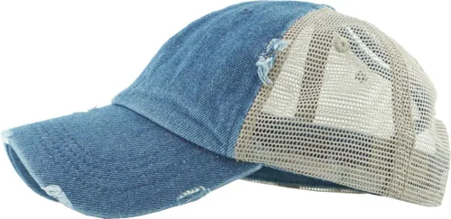Miniatura 4 de MIRMARU Gorra de béisbol para mujer, de algodón lavado, con malla en la espalda, moño alto desordenado