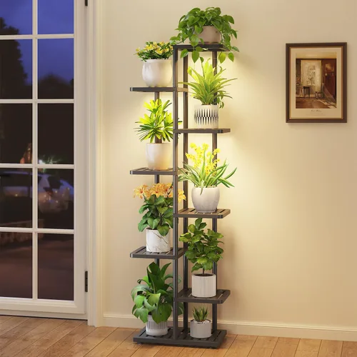 Miniatura 12 de iDavosic.ly Soporte para plantas con luz de cultivo para interiores y exteriores, estante de flores de metal de 4 niveles para macetas grandes