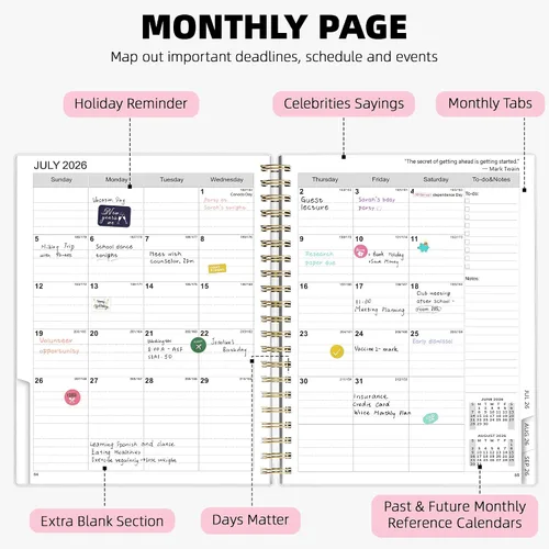 Miniatura 3 de Ospelelf Agenda 2026 2027, calendario semanal y mensual encuadernado en espiral, suministros de oficina A4 para mujeres y hombres, cubierta de PVC