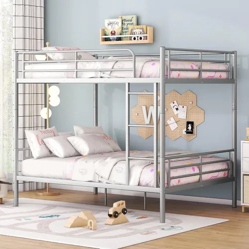 Miniatura 18 de Harper & Bright Designs Litera de metal individual XL sobre individual XL, litera de metal resistente con escalera y barandillas, ahorro