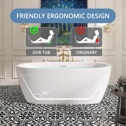 Miniatura 3 de Bañera independiente de 59 pulgadas, bañera independiente de acrílico puro, elegante y contemporánea, con certificación cUPC SY5850