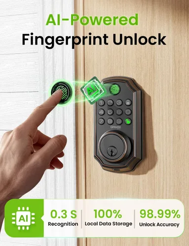 Miniatura 3 de GHome Smart cerradura inteligente para puerta KD30, cerrojo inteligente con huella dactilar para puerta delantera, cerradura de puerta de entrada
