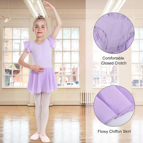 Miniatura 6 de HiDance Leotardos de ballet para niñas, vestido de baile de bailarina, leotardos de ballet con falda