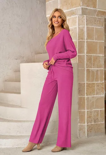Miniatura 6 de Fixmatti Conjunto deportivo de 2 piezas para mujer, suéter de cuello alto, pantalón de pierna ancha