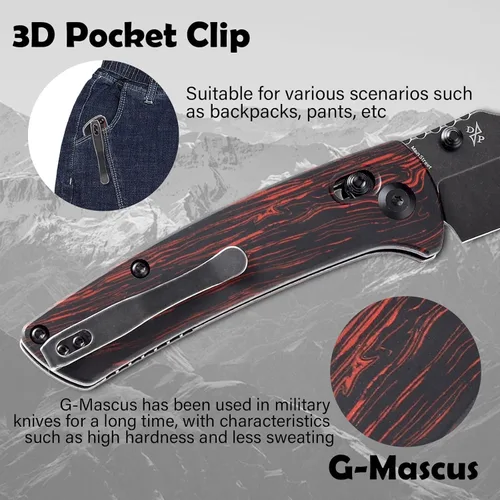 Miniatura 4 de KANSEPT Main Street - Cuchillo plegable de bolsillo, hoja afilada negra de 3.36 pulgadas de acero 154CM, mango G-Mascus negro y rojo con bloqueo