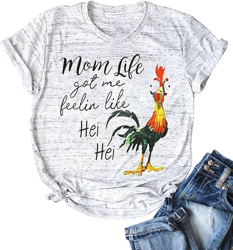 Mom Life - Camisetas para mujer Mom Life Got Me Feelin Like HEI HEI Camiseta de manga corta con temática de fiesta casual