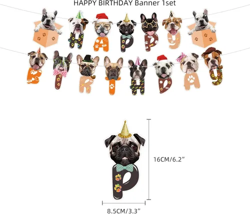 Miniatura 4 de Decoraciones de fiesta de bulldog francés, recuerdos de fiesta, incluye fondo de 3.2 x 4.9 pies, lindo cartel temático de bulldog inglés francés