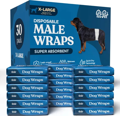Miniatura 12 de Pañales cómodos para perros machos, paquete de 30 envolturas desechables súper absorbentes para perros machos, tecnología FlashDry Gel con indicador