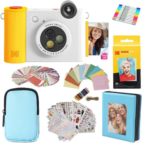 Kodak Smile+ Paquete de regalo para cámara digital instantánea 2 en 1 e impresora fotográfica + estuche + papel fotográfico Zink 2 x 3 con parte