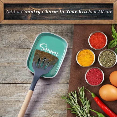 Miniatura 2 de Reposacharas Turquesa para Estufa, DAYYET Soporte de Cuchara Grande de Cerámica Verde Azulado, Reposacharas para Encimera de Cocina, Soporte