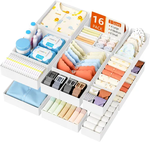 Miniatura 20 de DIMJ Organizador de cajones de ropa – Paquete de 20 contenedores organizadores de cajones de armario para almacenamiento de ropa de bebé, Blanco