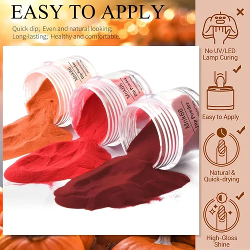 Miniatura 3 de Juego de polvo de inmersión de 6 colores, set de colores para uñas con vino tinto oscuro, rojo oscuro, naranja, set de polvo de inmersión para uñas