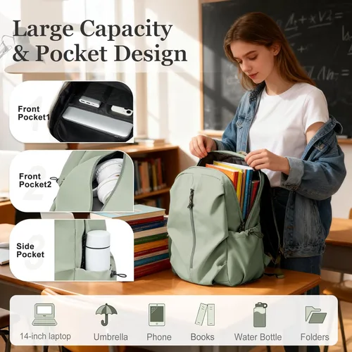 Miniatura 3 de weradar Mochila escolar simple para hombres y mujeres, bolsa impermeable para adolescentes, niñas, niños, mochila ligera e informal, mochila azul