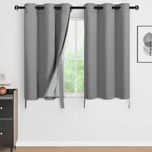 Miniatura 36 de DWCN Cortinas 100% opacas de 84 pulgadas de largo para dormitorio con forro negro, paneles de cortina de ventana de doble capa con aislamiento Azul