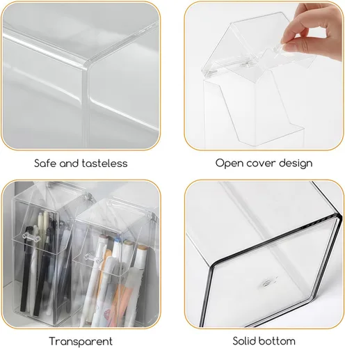 Miniatura 4 de Organizador cuadrado de acrílico para cepillos cosméticos con tapa a prueba de polvo, transparente, 3.5 x 3.5 x 8.3 pulgadas, 1 unidad