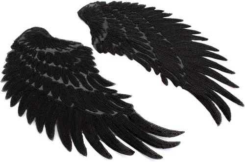 Miniatura 3 de Sun Kea 1 par de lentejuelas alas de ángel motivo DIY bordado termo-en parche apliques decoración negro