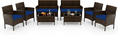 Miniatura 24 de RELAX4LIFE Juego de muebles de patio de 4 piezas – Juego de muebles de ratán para conversación al aire libre con cojines, mesa de centro de cristal