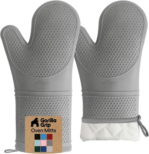 Miniatura 19 de Gorilla Grip - Juego de guantes de horno de silicona resistentes al calor extralargos, forro acolchado suave, guantes flexibles impermeables