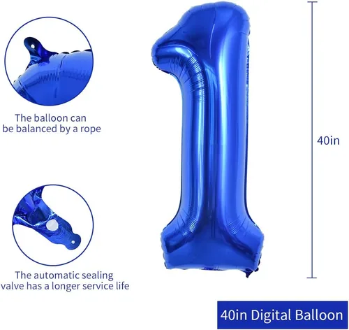 Miniatura 2 de TONIFUL Globo azul marino número 1 de 40 pulgadas de Mylar de gran tamaño azul oscuro digital 1 globo para fiesta de cumpleaños, despedida