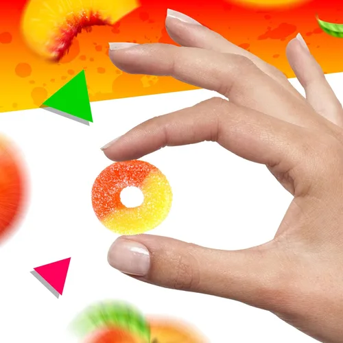 Miniatura 6 de Peach Rings - Gomitas de caramelo de goma Bolsa de 1 libra Dulces agridulces clásicos Anillos de goma con textura masticable Gomitas