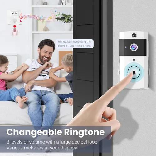 Miniatura 8 de Timbre de video inalámbrico Wi-Fi con audio bidireccional, cámara de puerta delantera al aire libre, visión nocturna y almacenamiento en la nube