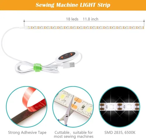 Miniatura 3 de Tira de luz para máquina de coser, tira de luz LED adhesiva de 11.8 pulgadas, tira de luz decorativa regulable de varios niveles, lámpara de costura
