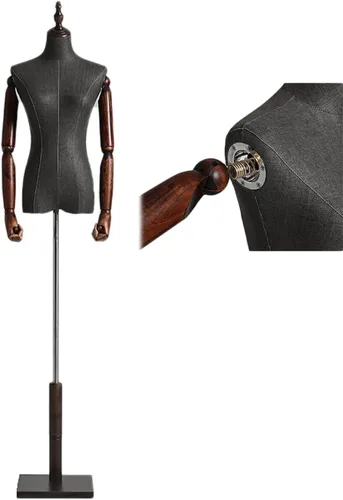 Sewing Mannequin Torso Maniquins Body Female Black, Clothing Dress Form Stand Adjustable Half Body Torso Manikin/Dummy for Shop Display, with Wooden