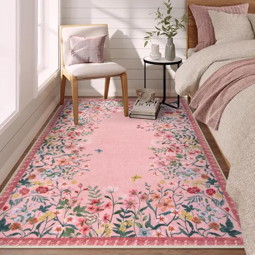 Miniatura 17 de Wonnitar Alfombra de área lavable de 2 x 3, alfombra de entrada floral verde, alfombra bohemia pequeña antideslizante para baño, alfombra suave