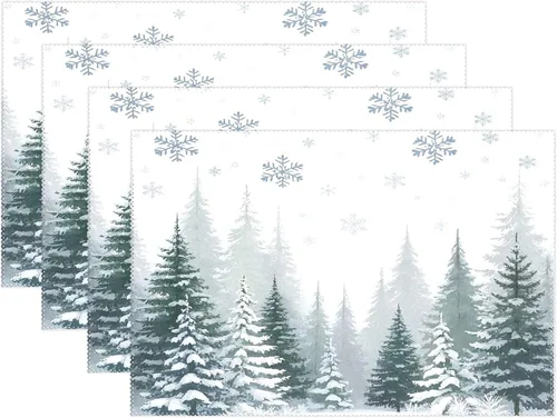 Miniatura 15 de Juego de 4 manteles individuales con diseño de árbol de Navidad, diseño de árbol de Navidad, resistentes al calor, manteles individuales lavables