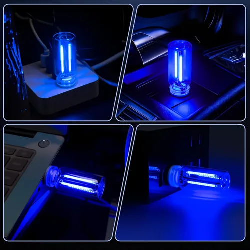 Miniatura 6 de 2 PCS Luces Ambientales USB Azules para Interior del Automóvil, Control Táctil Brillo Ajustable Enchufables Botella de Vidrio Retro Luces Nocturnas