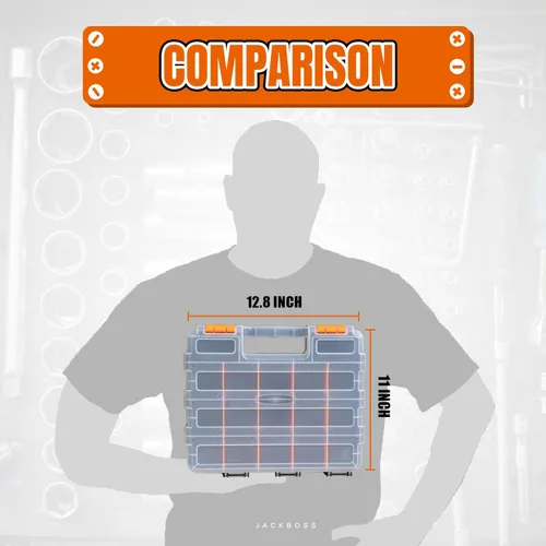 Miniatura 5 de Caja de herramientas con tapa transparente, caja organizadora de 34 compartimentos de doble cara con divisores extraíbles para herrajes, tornillos