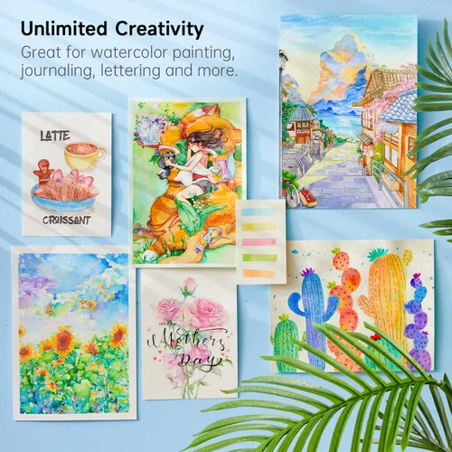 Miniatura 7 de Shuttle Art - Juego de pintura de acuarela de 48 colores en medias bandejas con 2 bolígrafos de pincel de agua, 10 pinceles de pintura, 1