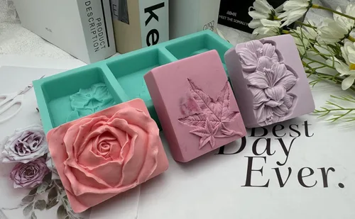 Miniatura 9 de Molde de jabón de flores de 3 cavidades, molde de silicona para hacer jabón natural, molde de cera para velas decoradas, moldes de resina para Molde