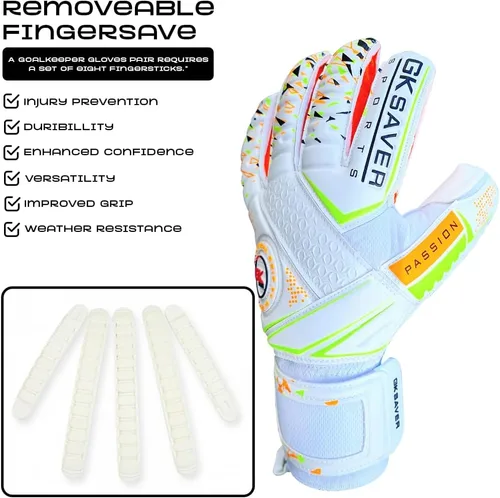 Miniatura 2 de GK Saver Guantes de portero de fútbol Passion Series Guantes de portero profesionales, talla 6 a 11, guantes salvadores extraíbles Blanco