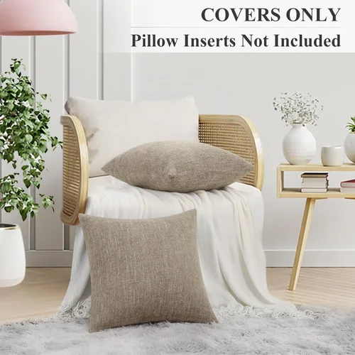 Miniatura 4 de decorUhome Juego de 2 fundas de almohada decorativas de felpilla otoñal de 18 x 18 pulgadas, fundas de almohada cuadradas neutras con textura