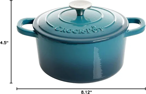 Miniatura 6 de Crock-Pot Artisan - Horno holandés redondo de hierro fundido esmaltado de 3 cuartos de galón, color verde azulado degradado, utensilio de cocina