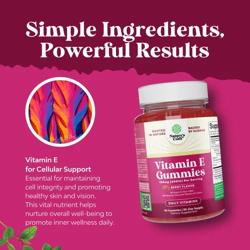 Miniatura 6 de Natures Craft Gomitas de vitamina E para el cuidado de la piel – Suplemento para la piel de 400 UI de vitamina E de alta potencia – Suplemento