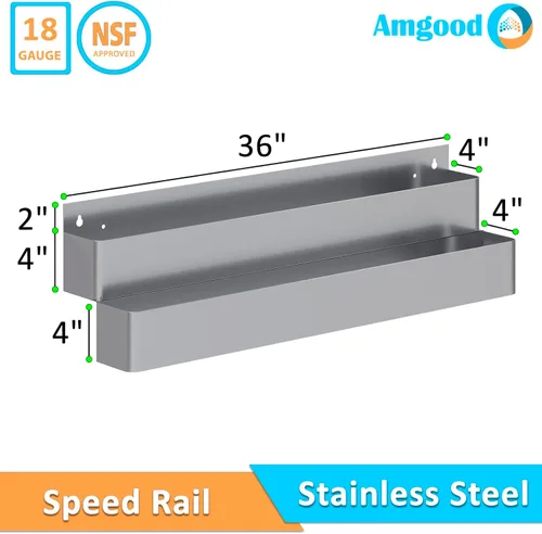 Miniatura 2 de AmGood 36 in. Rack de carril de velocidad de acero inoxidable de doble nivel para barras comerciales, NSF