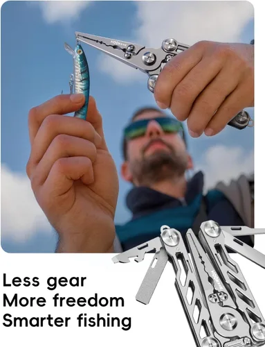 Miniatura 2 de HOOK-EZE Alicates de pesca plegables, multiherramienta 5 en 1 resistente al agua salada con cortadores de línea de tungsteno, removedor de ganchos