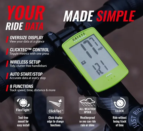Miniatura 3 de CATEYE Computadora Inalámbrica para Bicicleta Padrone – Ciclocomputadora con Pantalla de Gran Tamaño, Velocímetro y Odómetro Inalámbricos, Montaje